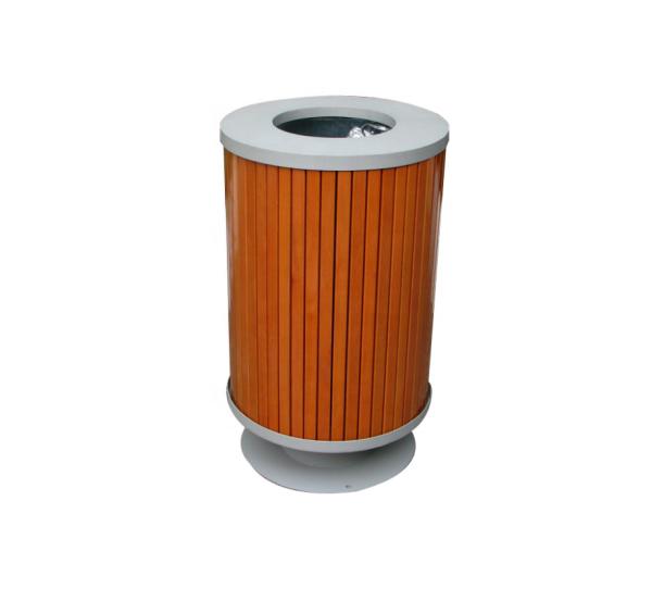 Buy cheap Round Outdoor Trash Cans , Mild Steel Solid Wood Trash Bin With Galvanized Liner from wholesalers