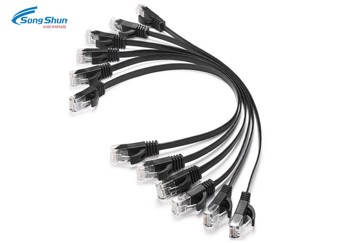 Flat Black Patch Cable Wiring , 250MM 26AWG Cat 5 RJ45 Ethernet Patch Cable