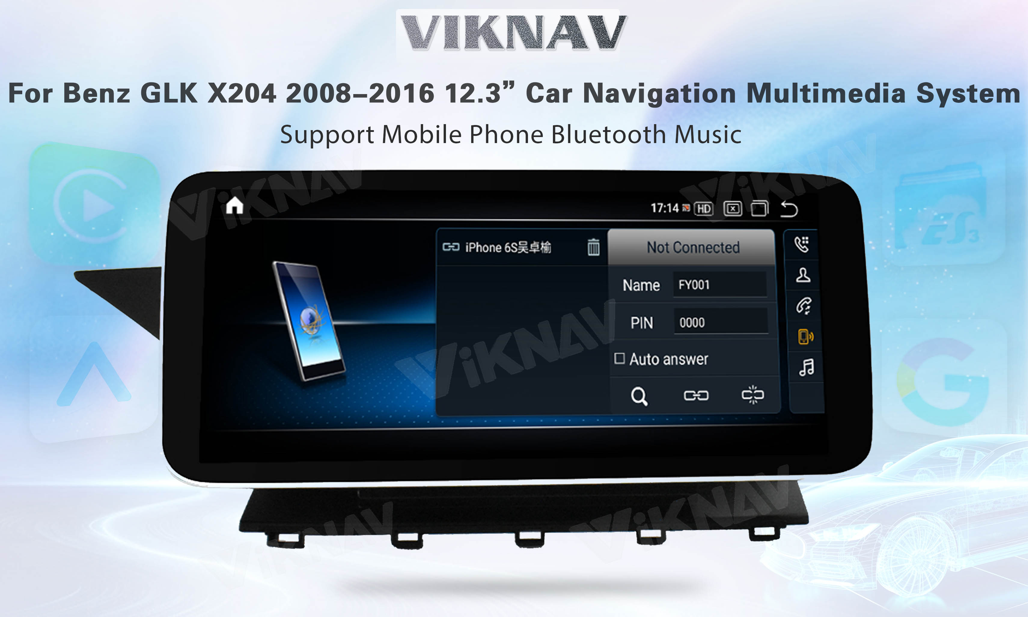 Viknav 12.3 Inch Android 8 Core Car Player Multimedia Radio For Benz GLK Class X204 2008-2016 GPS Navigation(NTG4.5)