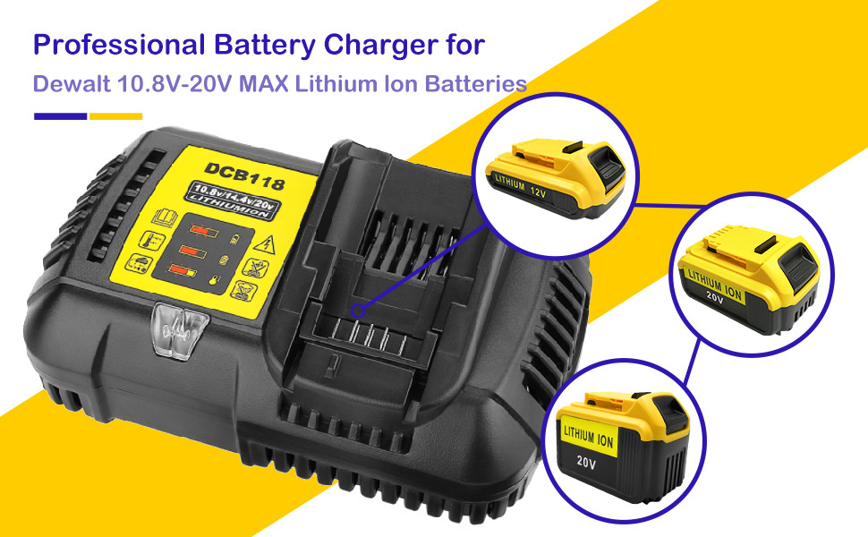 QC3.0 DCB118 Quick Charger Battery Compatible 18V 20V Max Dewalt Battery