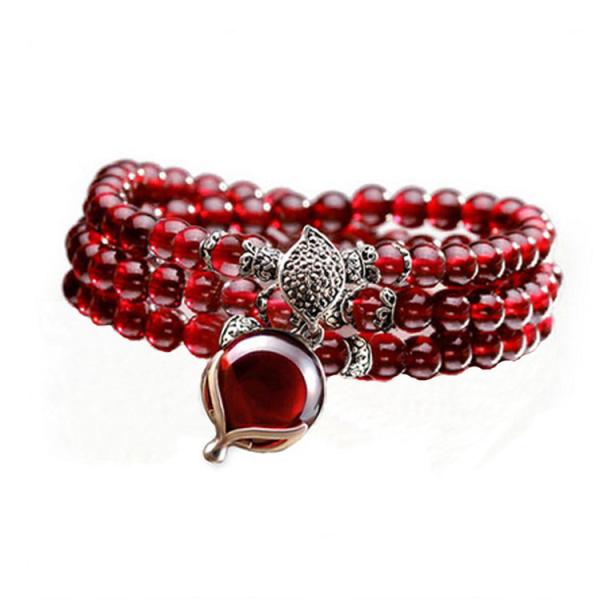 Buy cheap 5mm Round Genuine Garnet Beads Bracelet with 925 Silver Marcasite Garnet Charm 20 inches (B120705) from wholesalers