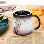 Ceramic Heat Sensitive Coffee Cups Discoloration Cup with Heart Shaped Handle