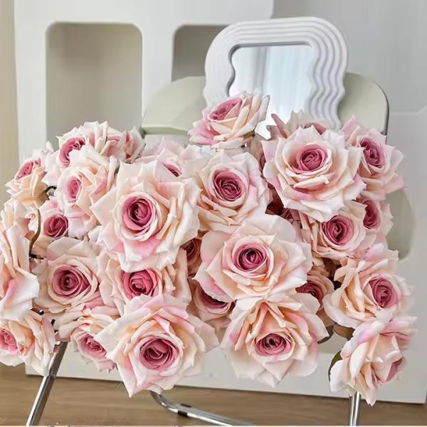 Buy cheap Wholesale Cheap Faux Flower 7 Head Silk Rose Bouquet Artificial Flower Pink for Home Wedding Decoration Romantic from wholesalers
