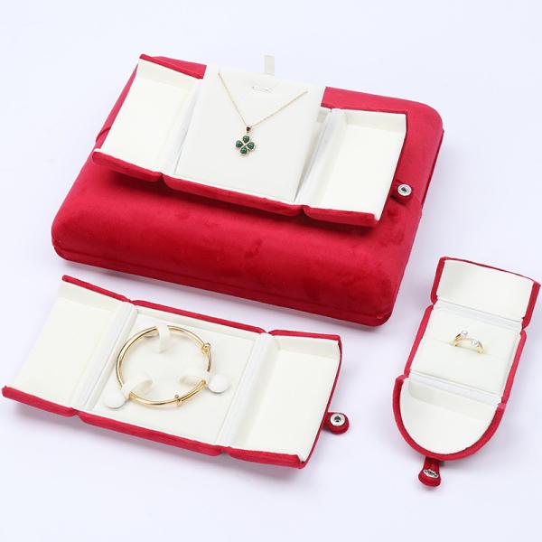 Upscale Clamshell Shape Red Velvet Jewelry Box Luxury Packaging Cases for