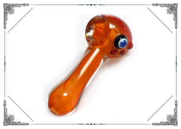 Quality Glass Heavy Inside Out Amber with Aqua Eye Hand Smoking Tobacco Spoon Pipe for sale