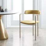 Slim Lenox Velvet Fiberglass Dining Chair Blackened Brass Steel Frame