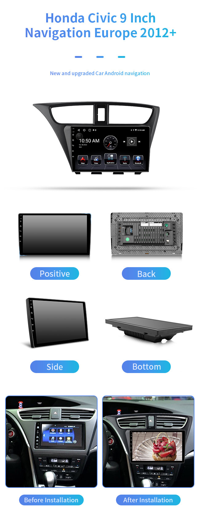 For Honda Civic Europe 2012+ Lossless Sound Quality Onboard MP5 Bluetooth Car Navigation
