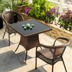 Outdoor Garden Balcony Stackable Armchair and Wicker Dining Table Set for