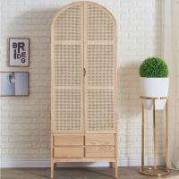 Buy cheap Wooden Wardrobe Closet Modern Rattan Clothes Storage Cabinet 2 Door Solid Wood product