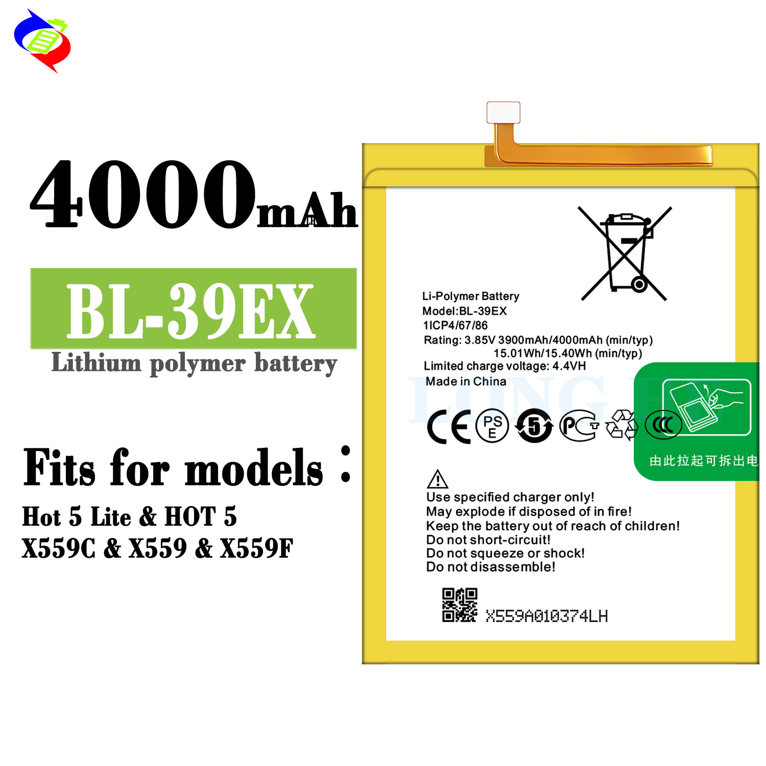 BL-39EX 3900mah 3.85V Lithium Polymer Cell for Infinix BL-39EX Durable and Replacement