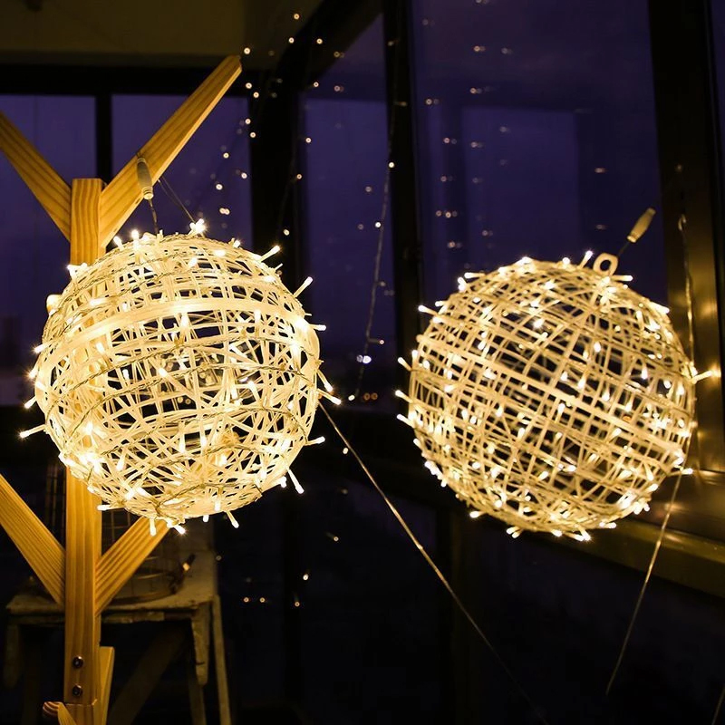 20 30 40 50CM Globe Fairy String Lights Outdoor Party Wedding Garden Decor Christmas Tree Rattan Ball Hanging Garlands Lights