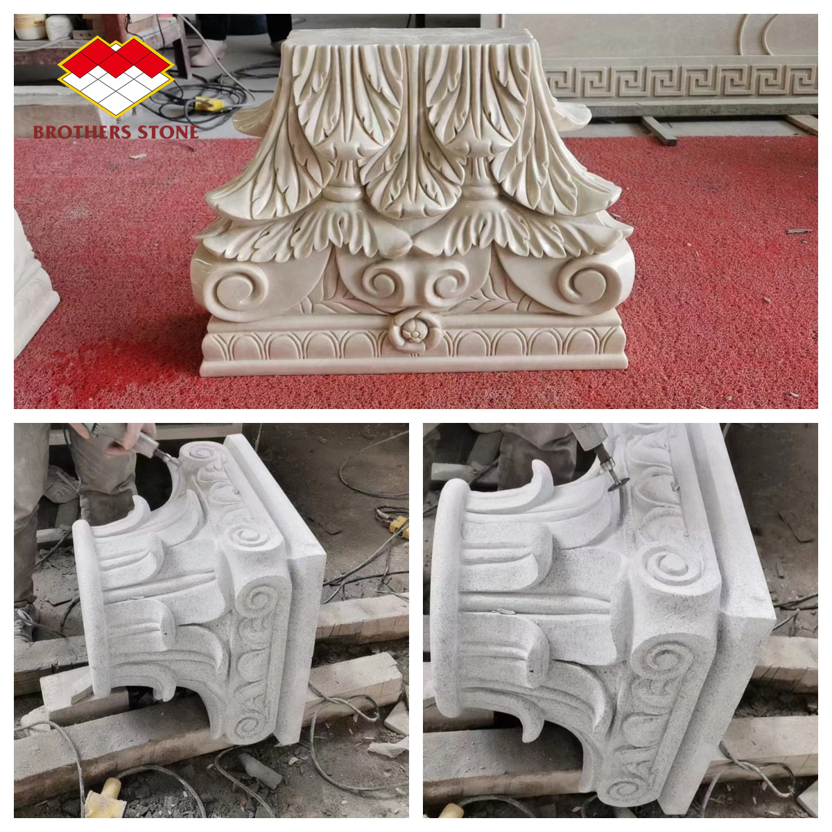 Hand Carved Marble Square Column Capital for Western Design Marble Pillar Decoration