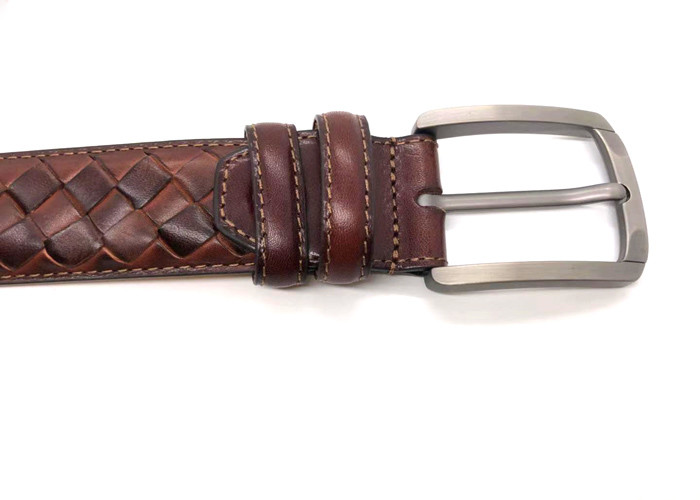 4.0CM Genuine Leather Casual Belts For Men Classic Pin Buckle / Knitted Leather Belt