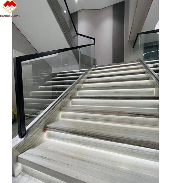 Buy cheap Wooden Veins White Marble Staircase LED Customized Size Step Tiles for Straight Stair from wholesalers