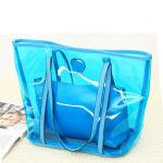 Transparent Ladies Tote Bags Clear PVC Handbags , Orange / Red / Blue