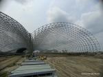 Mid Grey Paint Light Glass Frame 100-300m Steel Truss Structure Bending