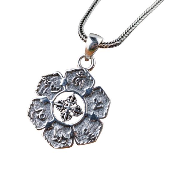 Women and Men Retro Sterling Silver Buddhist Sutras Pencant Charm Necklace