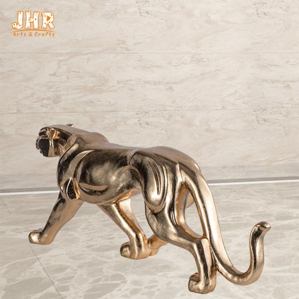 Buy cheap Animal Decor Resin Leopard Statue Polyresin Animal Figurines Fiberglass Gold Leaf Finish from wholesalers