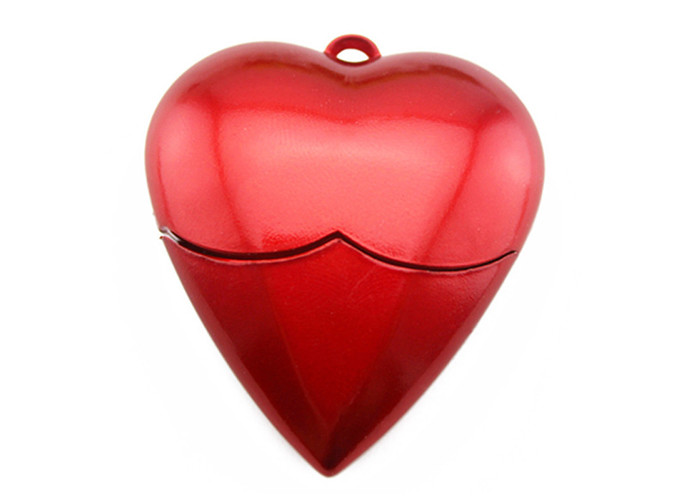 Red 32g Usb Flash Drive , Heart Shaped Round Plastic Usb Flash Drive