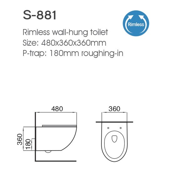 Ceramic Concealed Cistern Wall Hang Toilet Rimless Suspension Floating For Bathroom