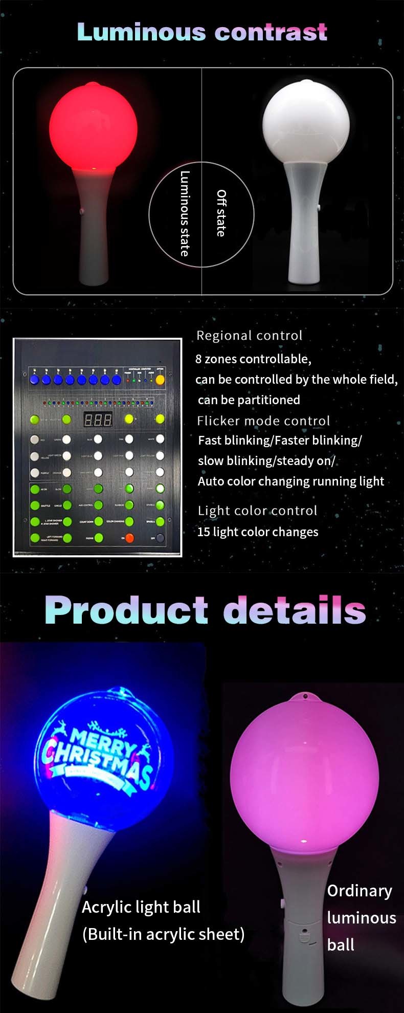 18*10CM LED Glow Flashing Stick White Shell Ball Wand For Festival Concert Supply