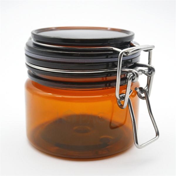 Buy cheap Stainless Steel Lock Amber Plastic Cosmetic Jars , PET Airtight Plastic Jar from wholesalers