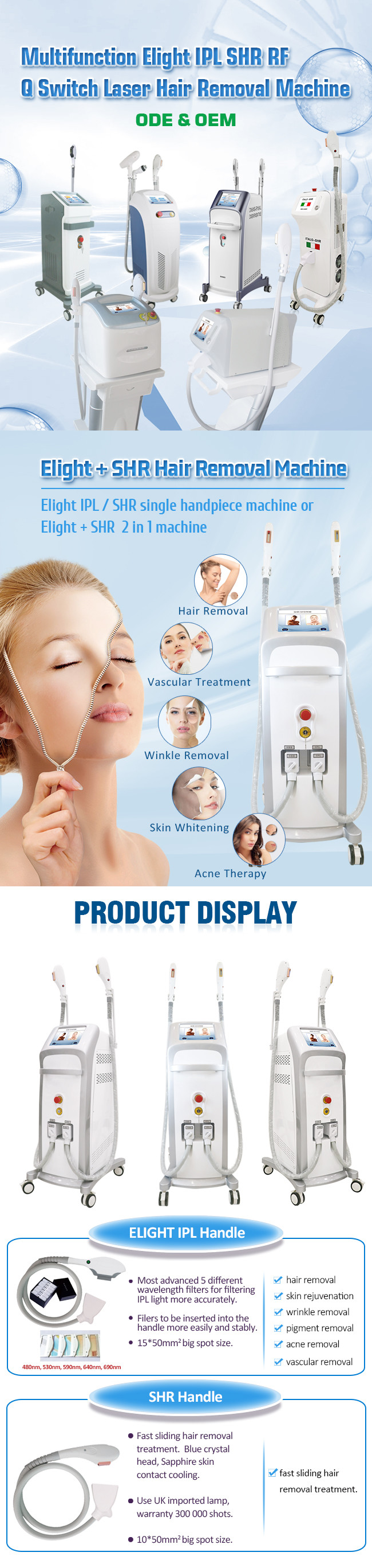 590nm LCD 2 In 1 Ipl Laser Hair Removal Facial Wrinkle Remover Machine