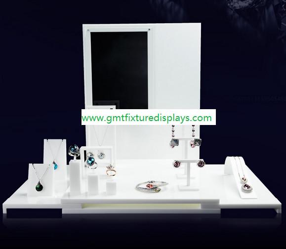 Buy cheap White Acrylic CounterJewelry Display Set for Showcase Foldable Plexiglass Jewellery Stand With Back Panel from wholesalers