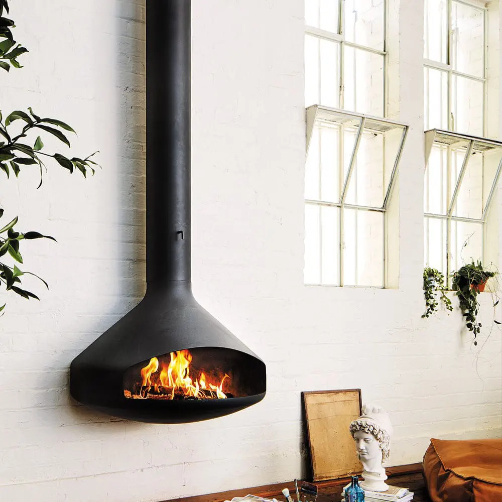customization Hotel Suspended Wood Burners Charcoal Hanging Black Fireplace 80cm