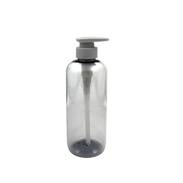 Thick Walled 500ml Gray Transparent PET Material Flat Press Pump Plastic Bottle