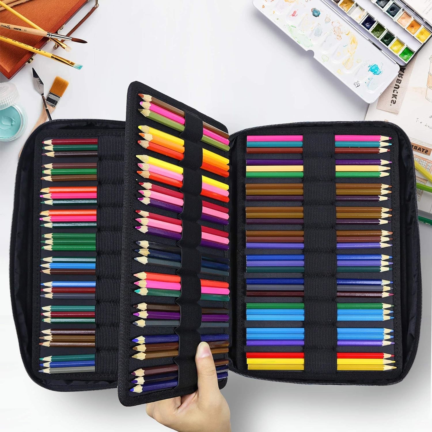 300 Slots Color Pencil Case - Pen Case Organizer with Handy Wrap & Zipper, Multilayer Holder for Prismacolor Colored Pen