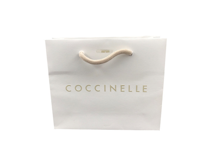 White Personalised Paper Bags / Custom Shopping Bags Embossing Logo
