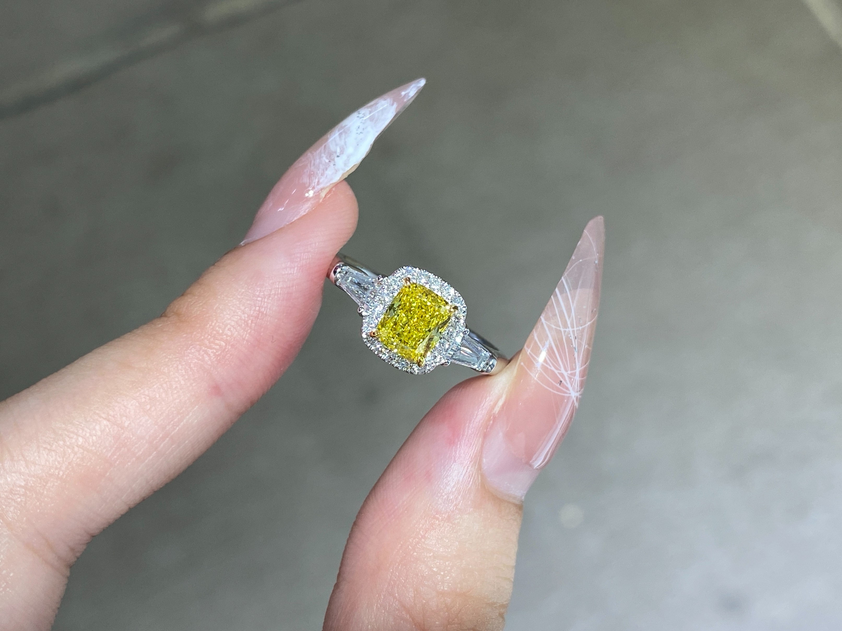 IGI Certified Lab Created Yellow Diamond Ring 1.03ct VVS2 Cushion Shape