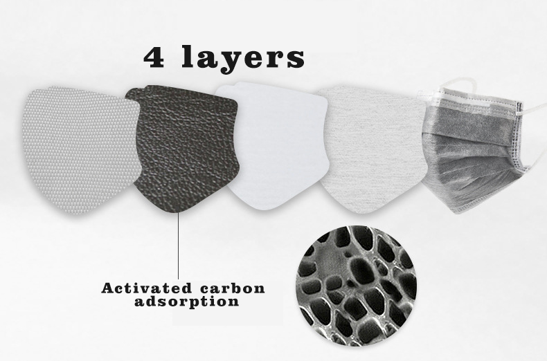 Four Layers Disposable Active Carbon Face Mask No Glass Fibers CE FDA Approved