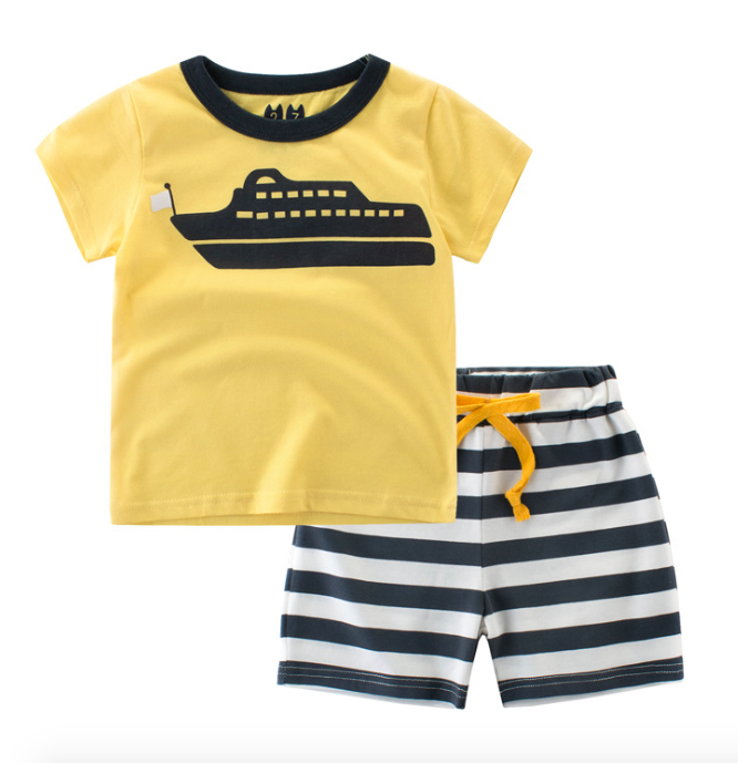 Summer print short sleeve t shirt sets cotton baby boys clothes