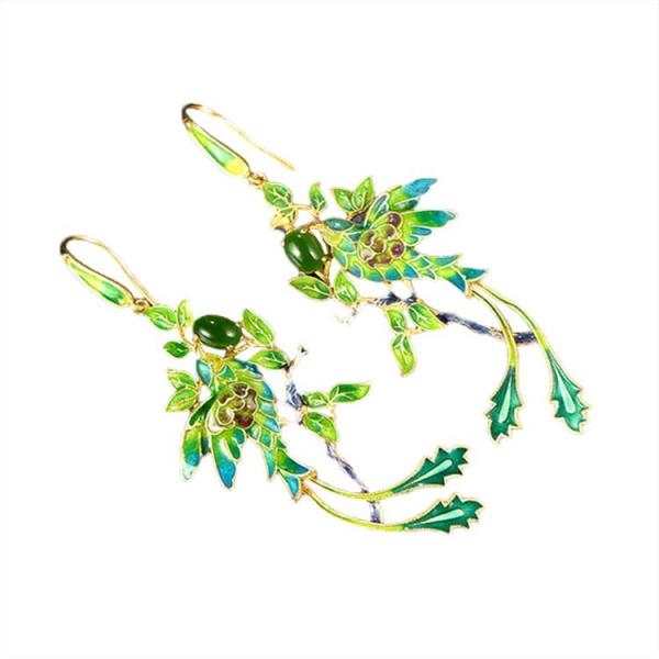 Gold Plated Stering Silver Drop Earrings with Enamel Phoenix Style Fashion
