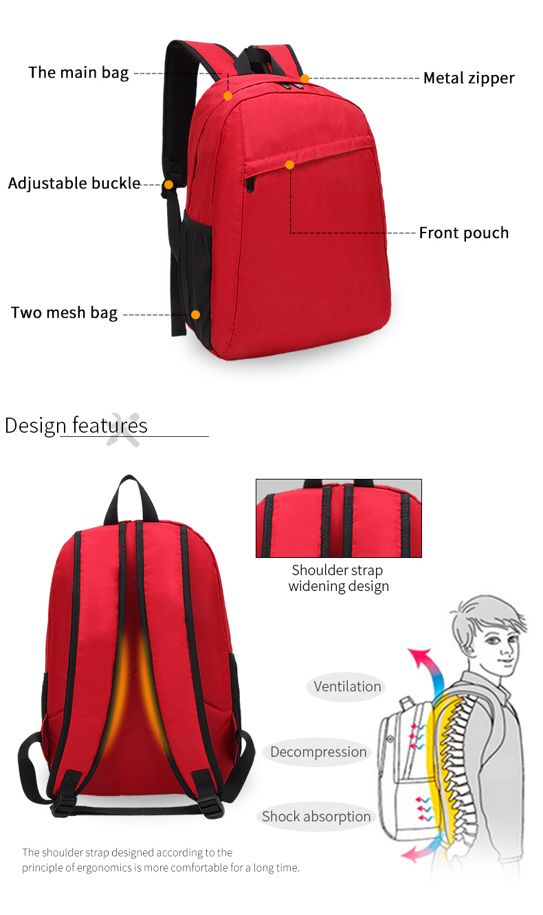 Wholesale custom logo men and women fashion middle school students waterproof backpack for kid school bag