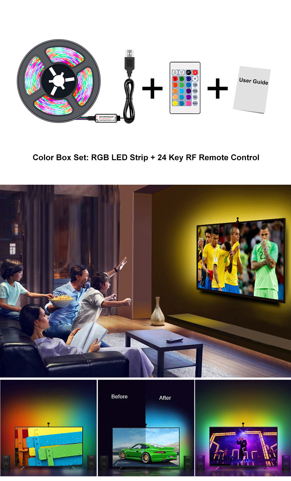 RGB 16.4ft WiFi Smart LED Light Strip 16 Million Colors 310LM with App Control and Music Sync