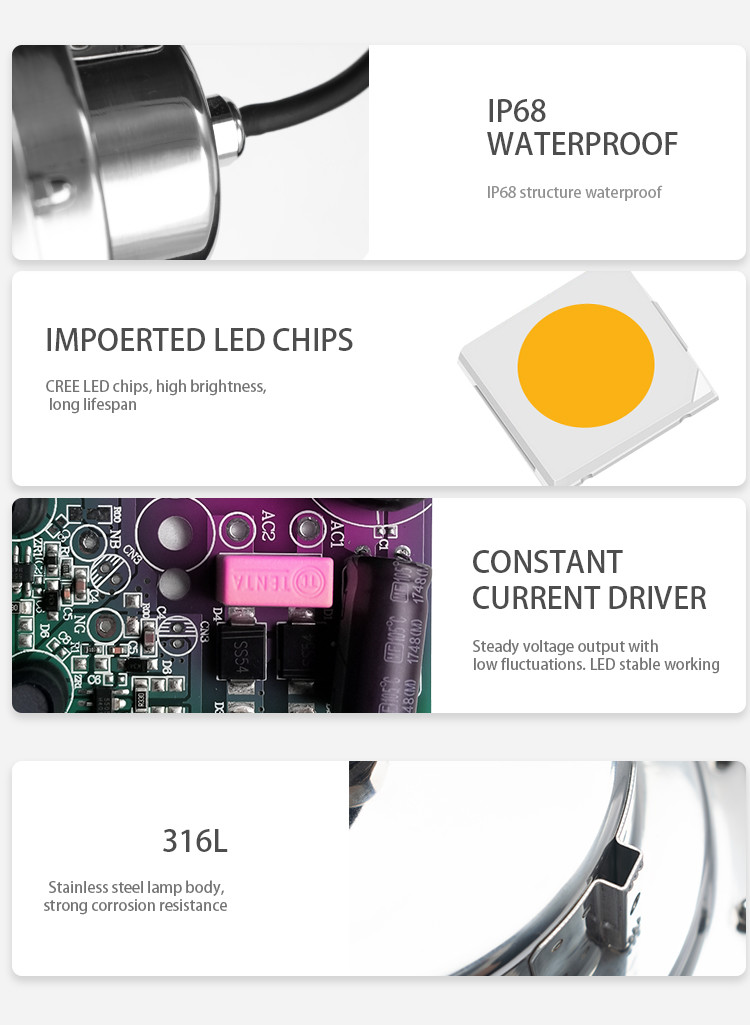 IP68 Waterproof Underwater Led Spotlight 12V 12W SS316L Material 2 Years Warranty