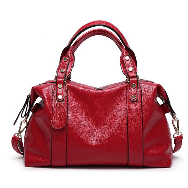 Buy cheap Red Ladies Real Leather Handbags 38*29*13 Cm Adjustable Shoulder Strap from wholesalers
