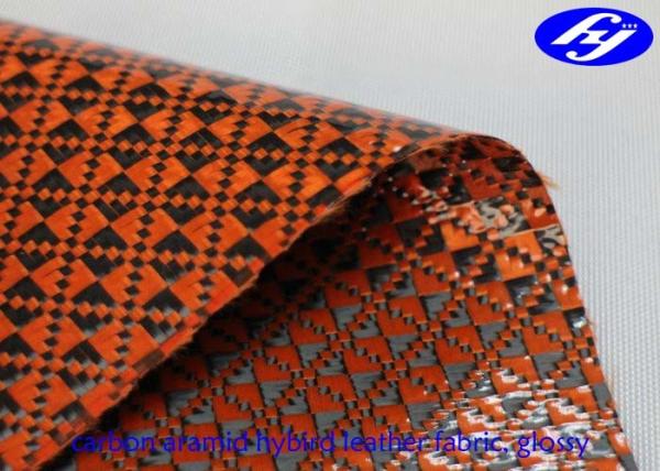 Buy cheap Orange Polyurethane Leather Fabric Glossy Carbon Kevlar Hybrid For Sports Equipments from wholesalers