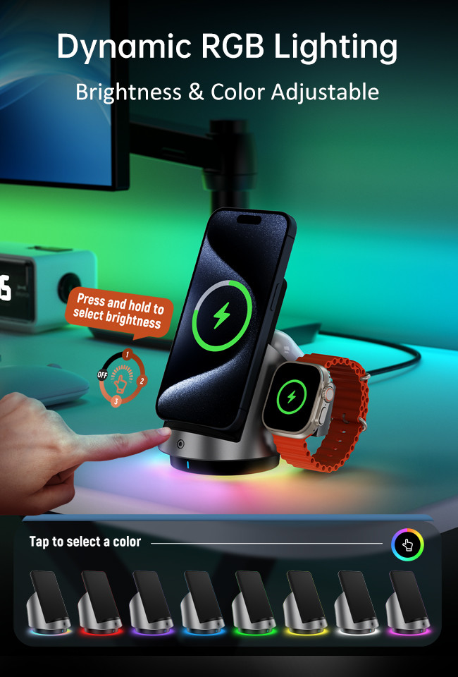 3in1 Dual Coil Wireless Charging Station Hidden Desktop Wireless Charger