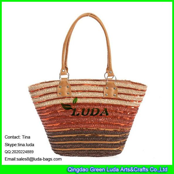 Buy cheap LUDA sequins straw totes leather handles wheat straw handbags online from wholesalers