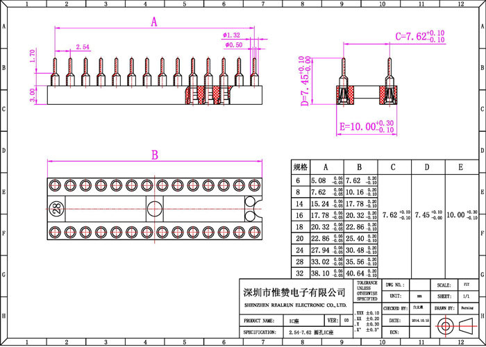 Round Hole 2.54mm IC Socket 18P Straight Pin Header Connector 180 Degree