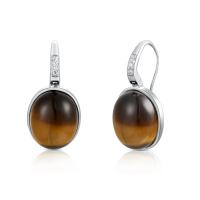 Buy cheap Oval Earrings Design Inseted Brown Tiger'S-Eye AAA+ 925 Sterling Silver Gemstone product