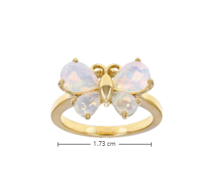 Fine Jewelry Multicolor Ethiopian Opal Butterfly Ring 18k Yellow Gold Over Sterling Silver