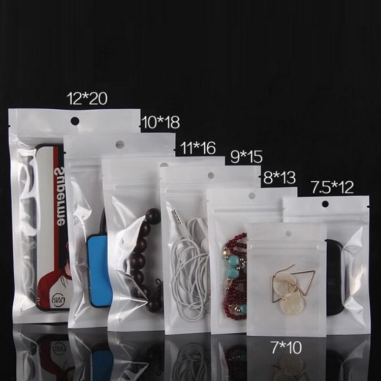 Translucent White Pearl Film Phone Case Resealable Zipper Packaging Bags With Hanging Hole