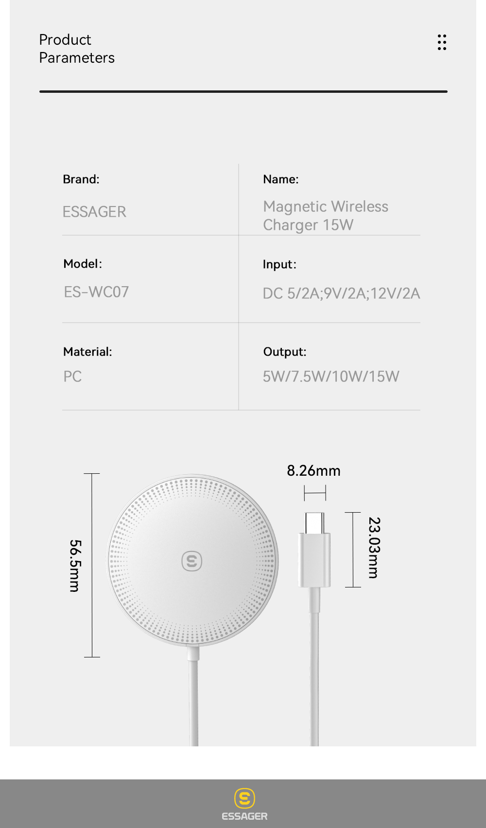 ESSAGER ES-WC07 Series 15W Quick Fast Charge Magnetic Wireless Charger for iPhone