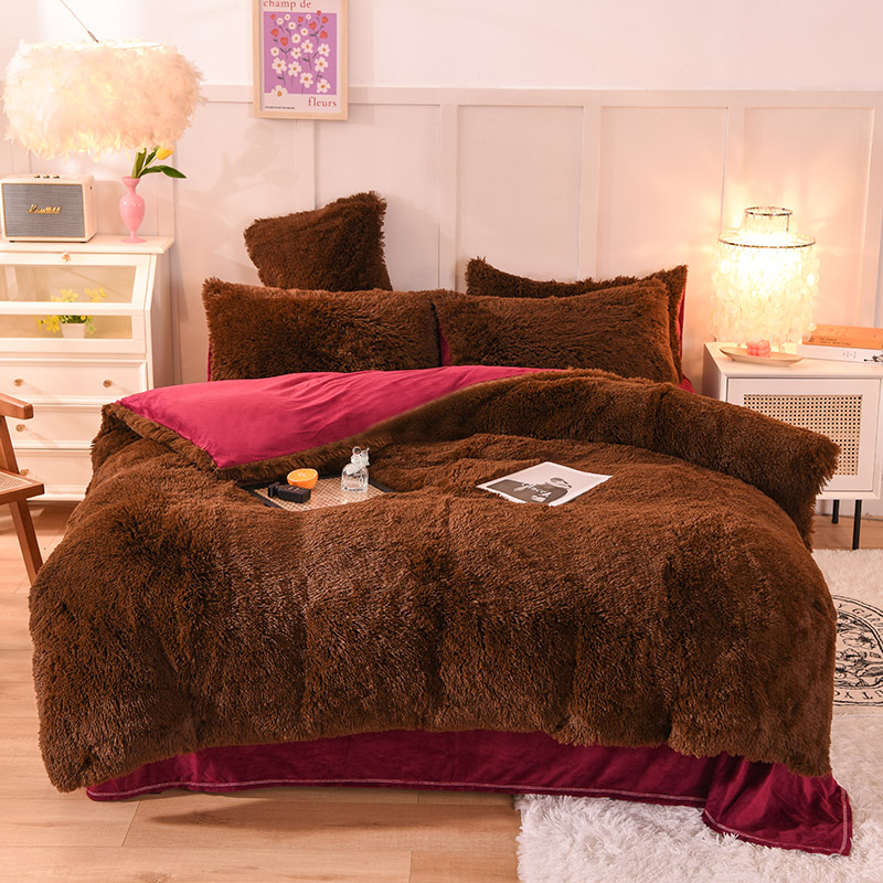 All-groups Rainbow Color Fur Velvet Fluffy Plush Soft Bedding Sheet Set for Kids Girl