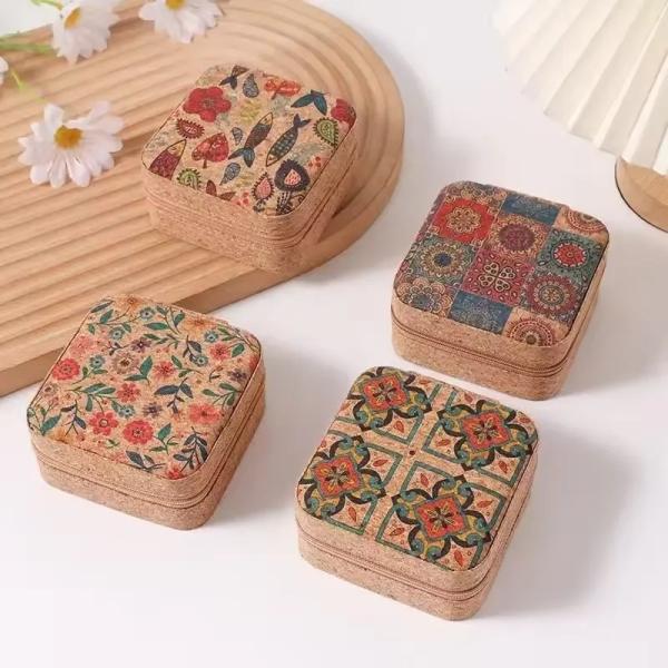 Cork Travel Jewelry Case, Cork Box Jewelry Organizer for Ring Necklace Earring,